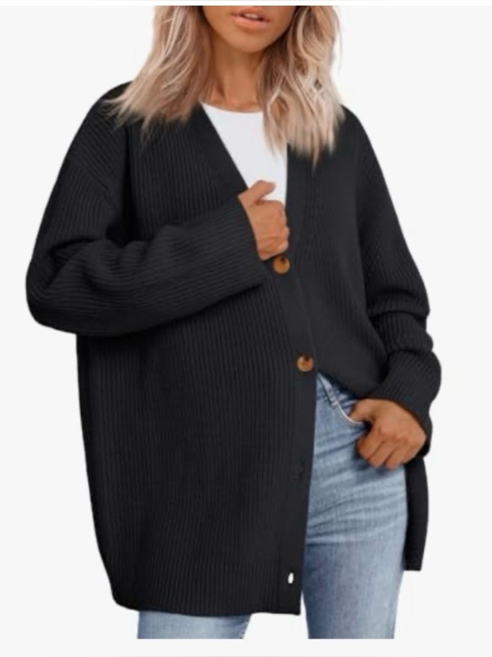 LILLUSORY Oversized black ribbed sweater cardigan